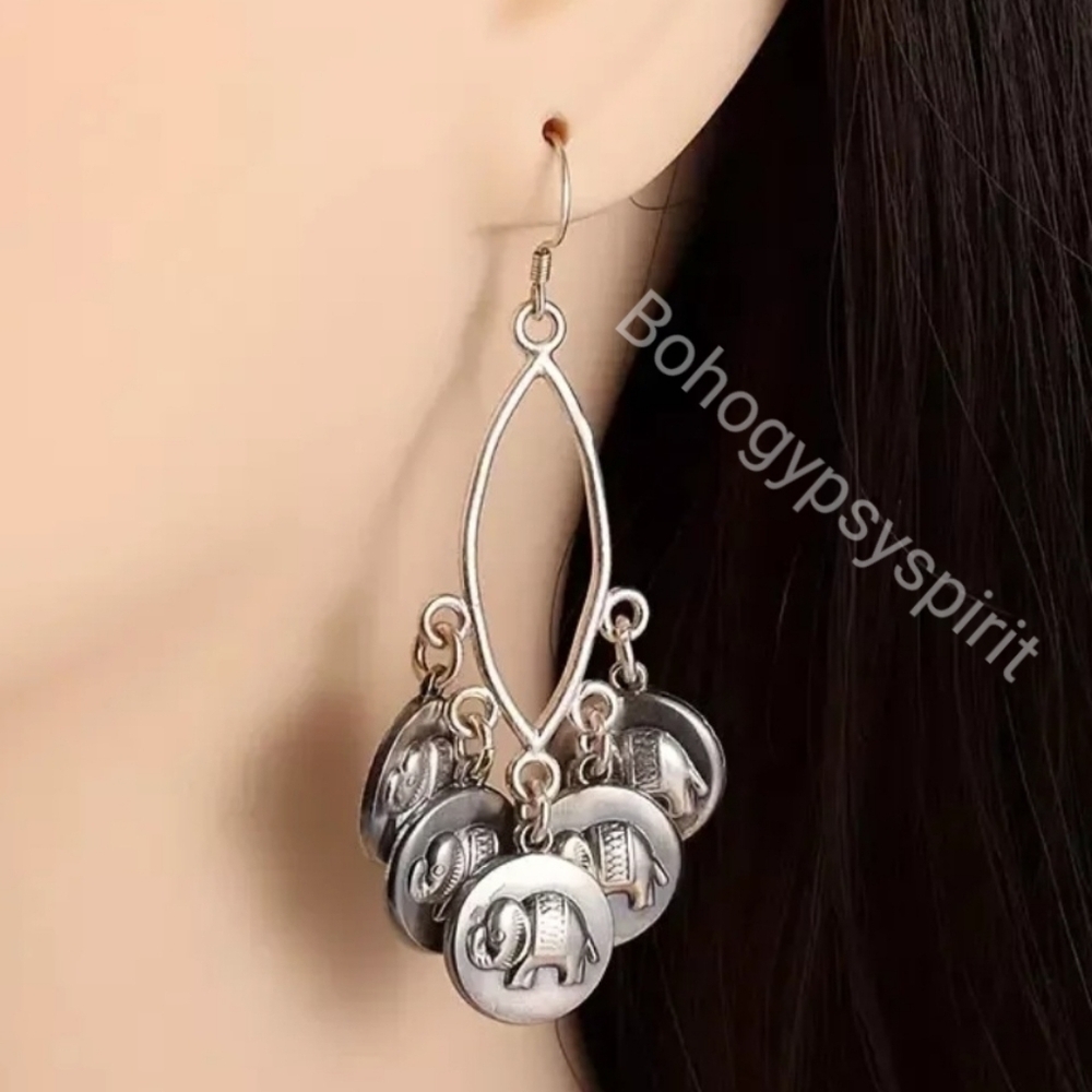 Boho Elephant Tassel Dangle Earrings
